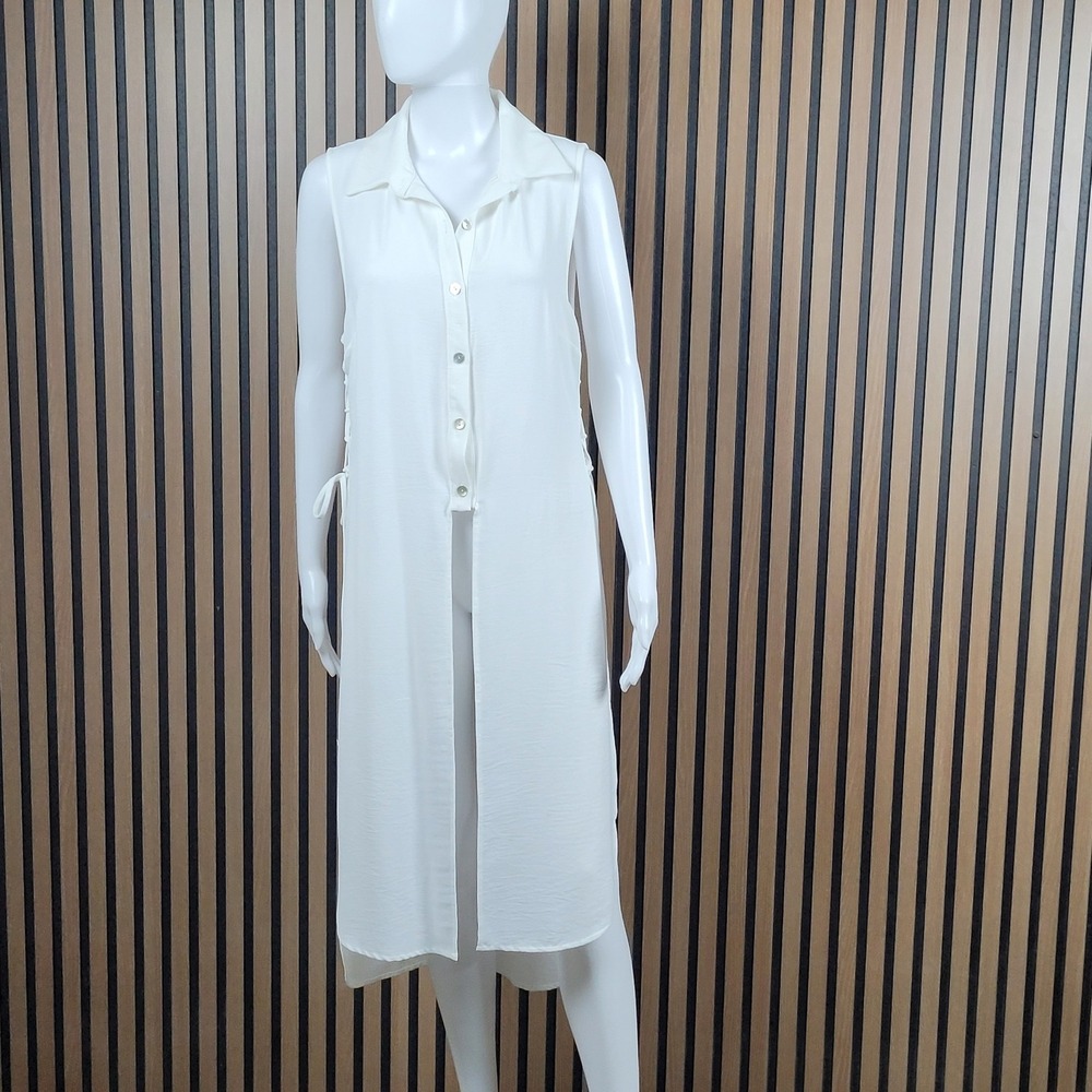 Venus Tunic Duster Sleeveless Button Down Lace Up Side White Size 12
